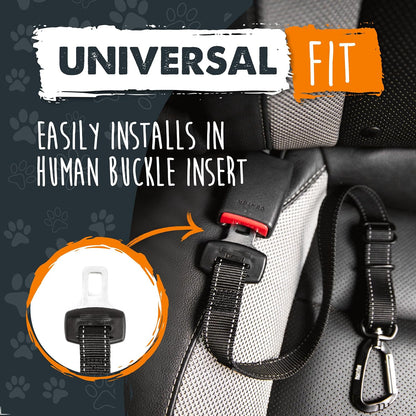 Dog Car Seat Belt - Universal Pet Safety Restraint Made with Durable Seatbelt Material, All-Metal Hardware, Adjustable Length Strap, Exceeds Safety Standards, Keeps Your Dog Secure (Black)